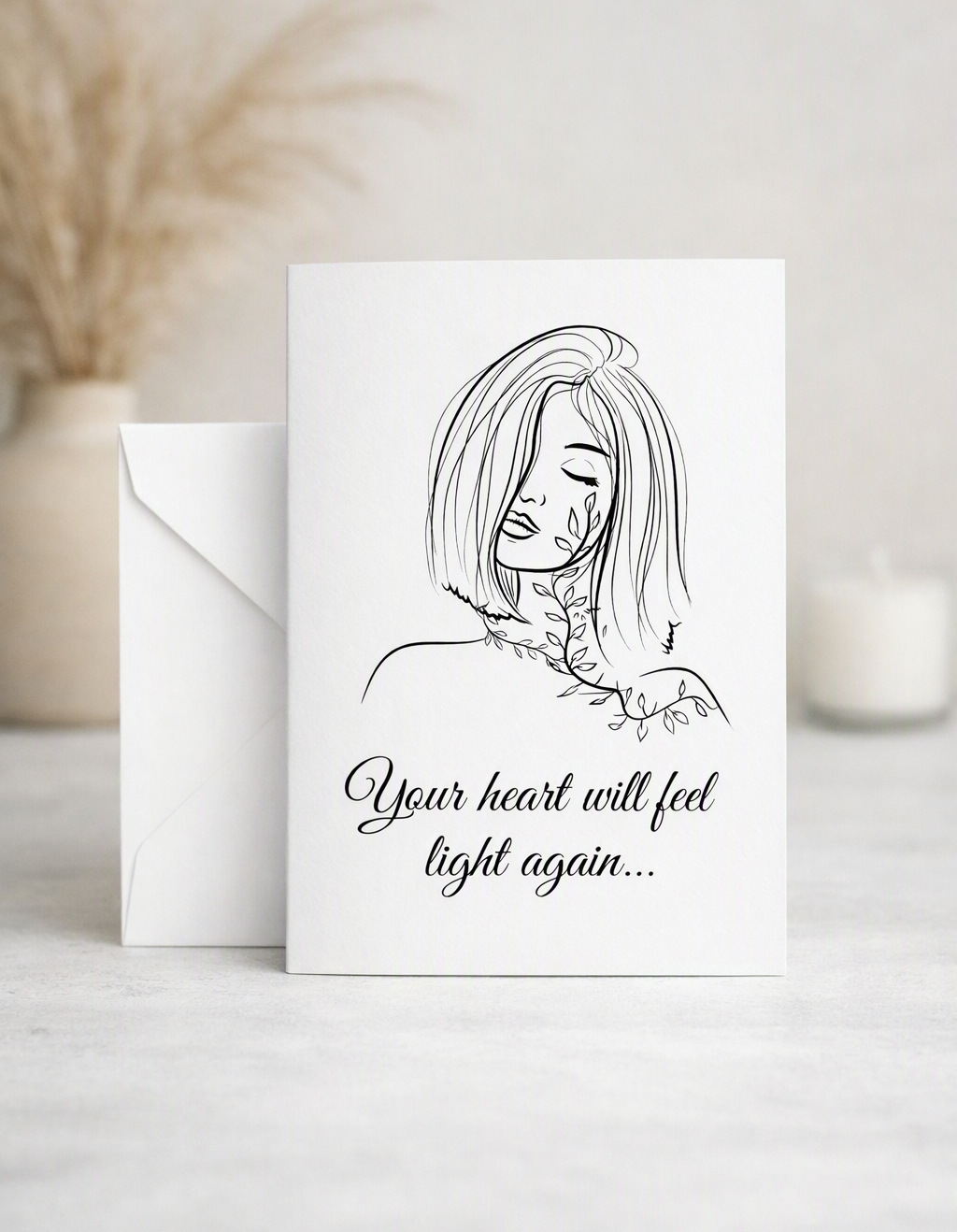 greeting card with the words "your heart will feel light again"